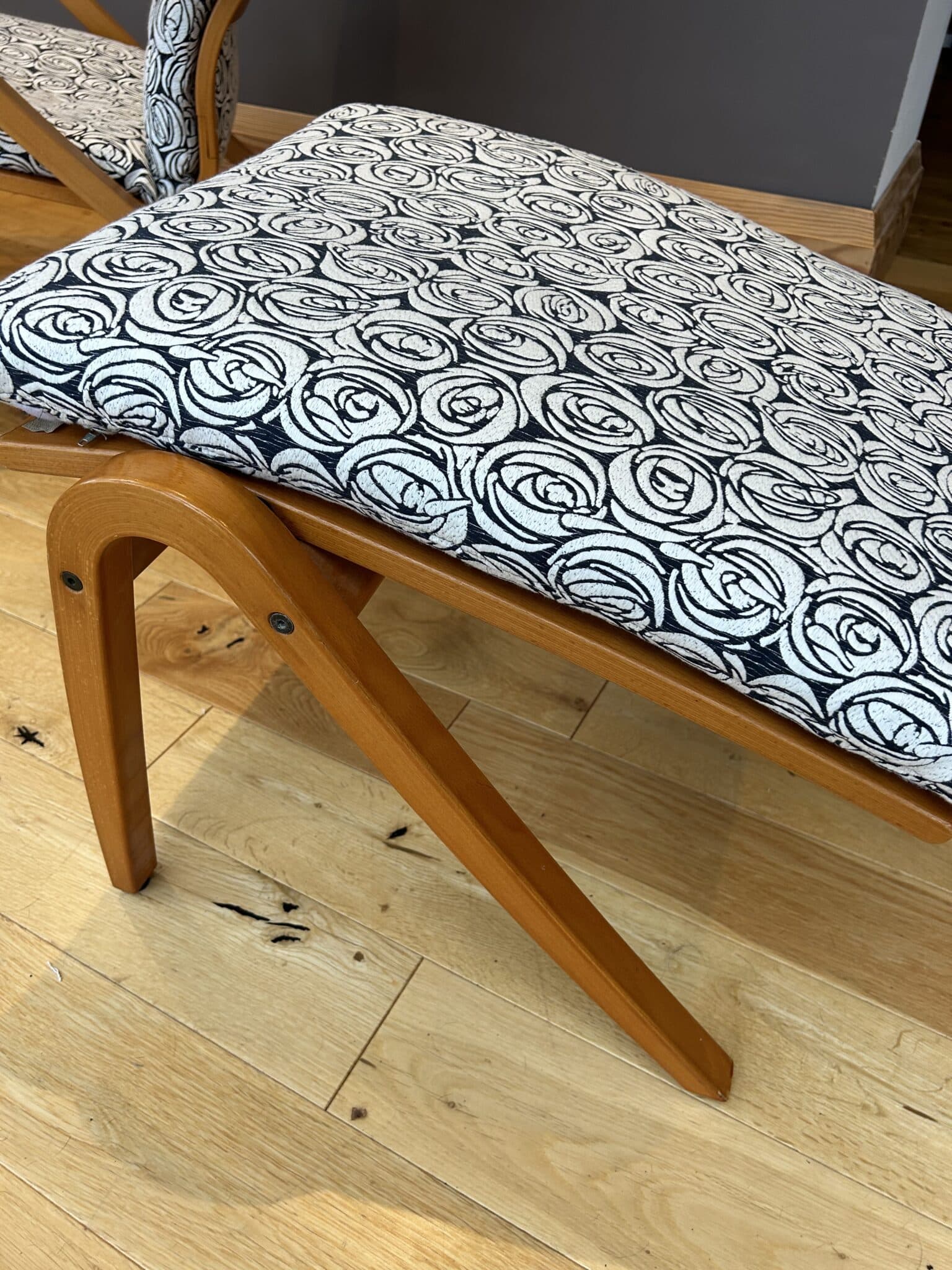 Mid century style Scandinavian lounge chair and footstool by Simo Heikkila