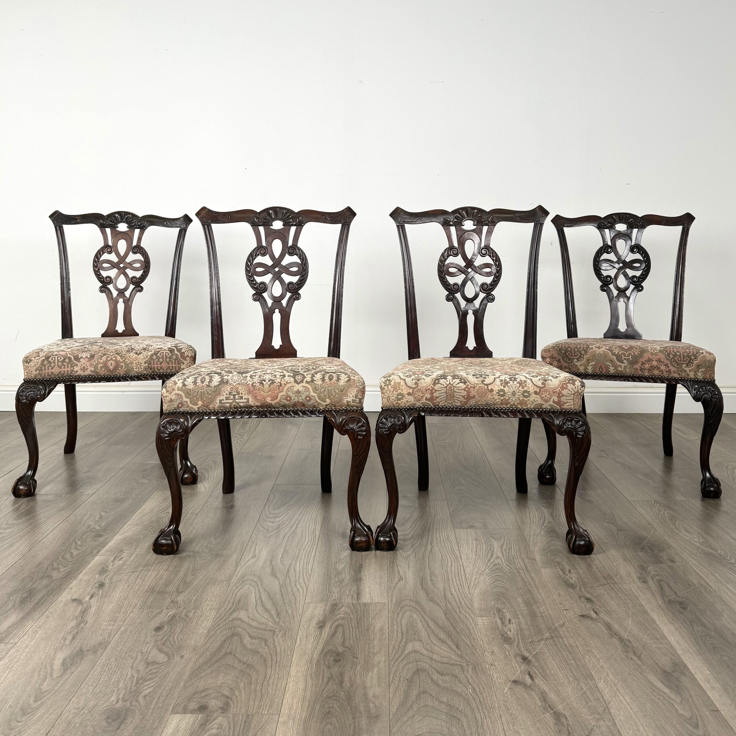 Antique 19th Century Set Of 4 Chippendale Style Dining Chairs