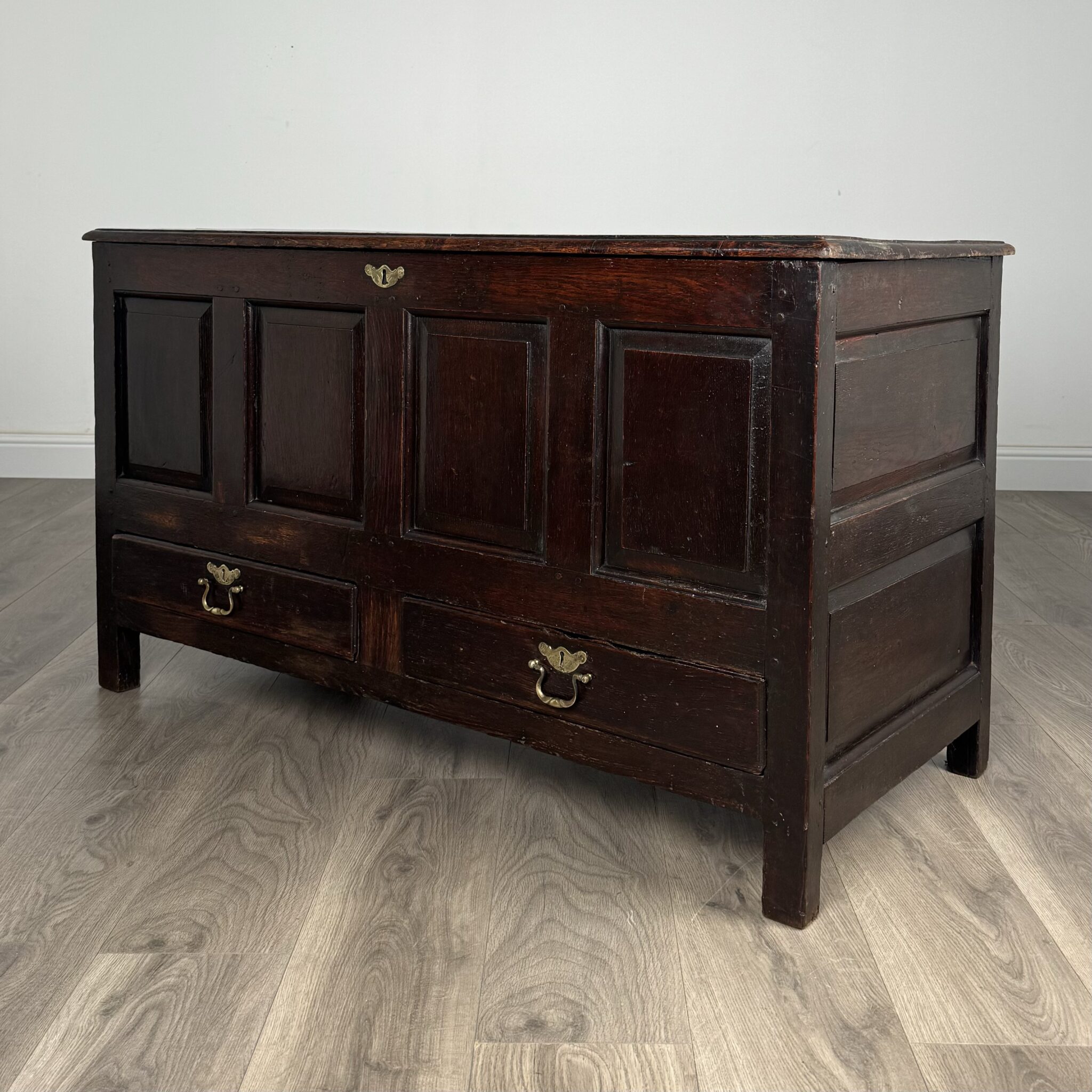 Antique 18th Century Coffer / Mule Chest In Oak