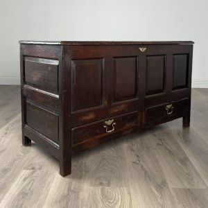 Antique 18th Century Coffer / Mule Chest In Oak