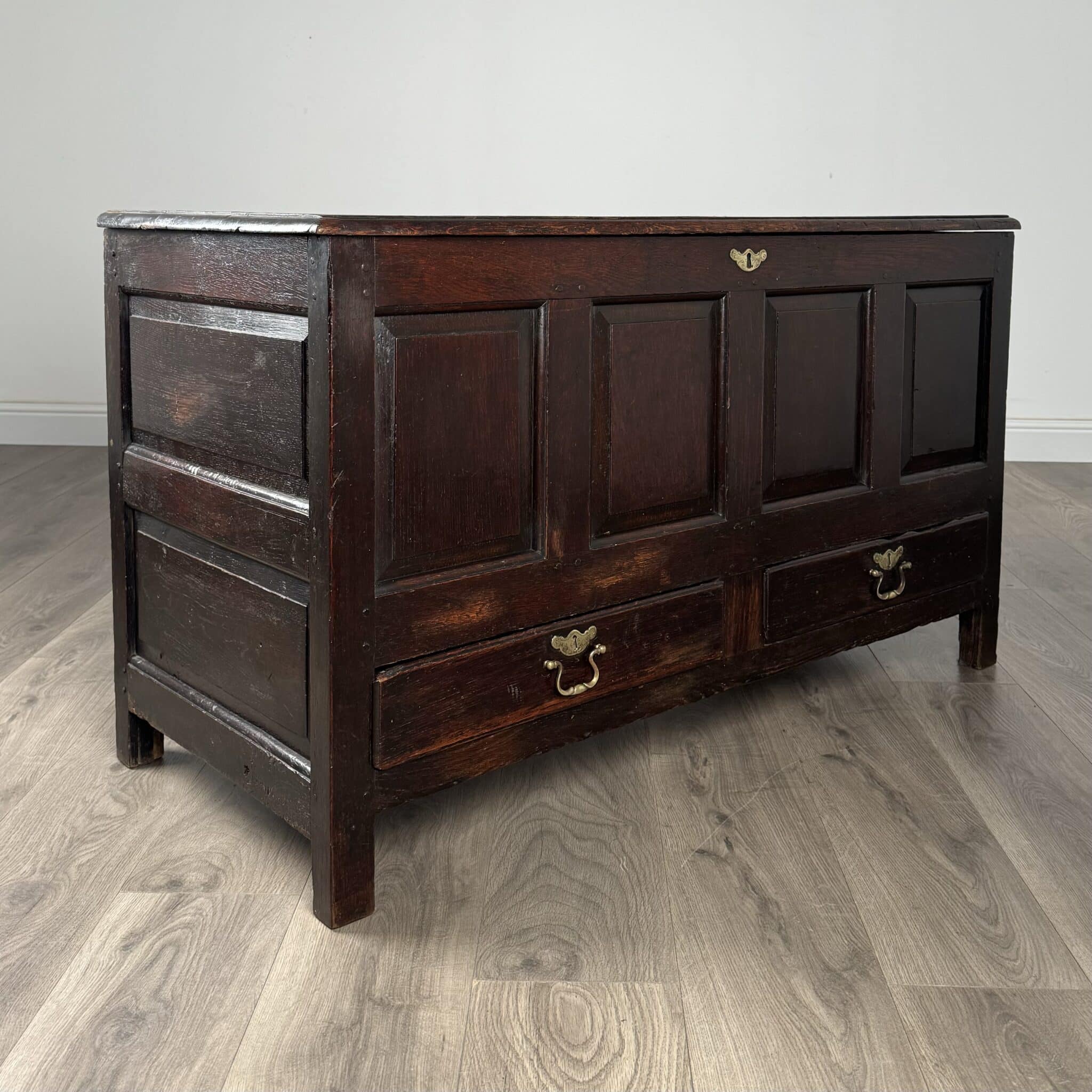 Antique 18th Century Coffer / Mule Chest In Oak