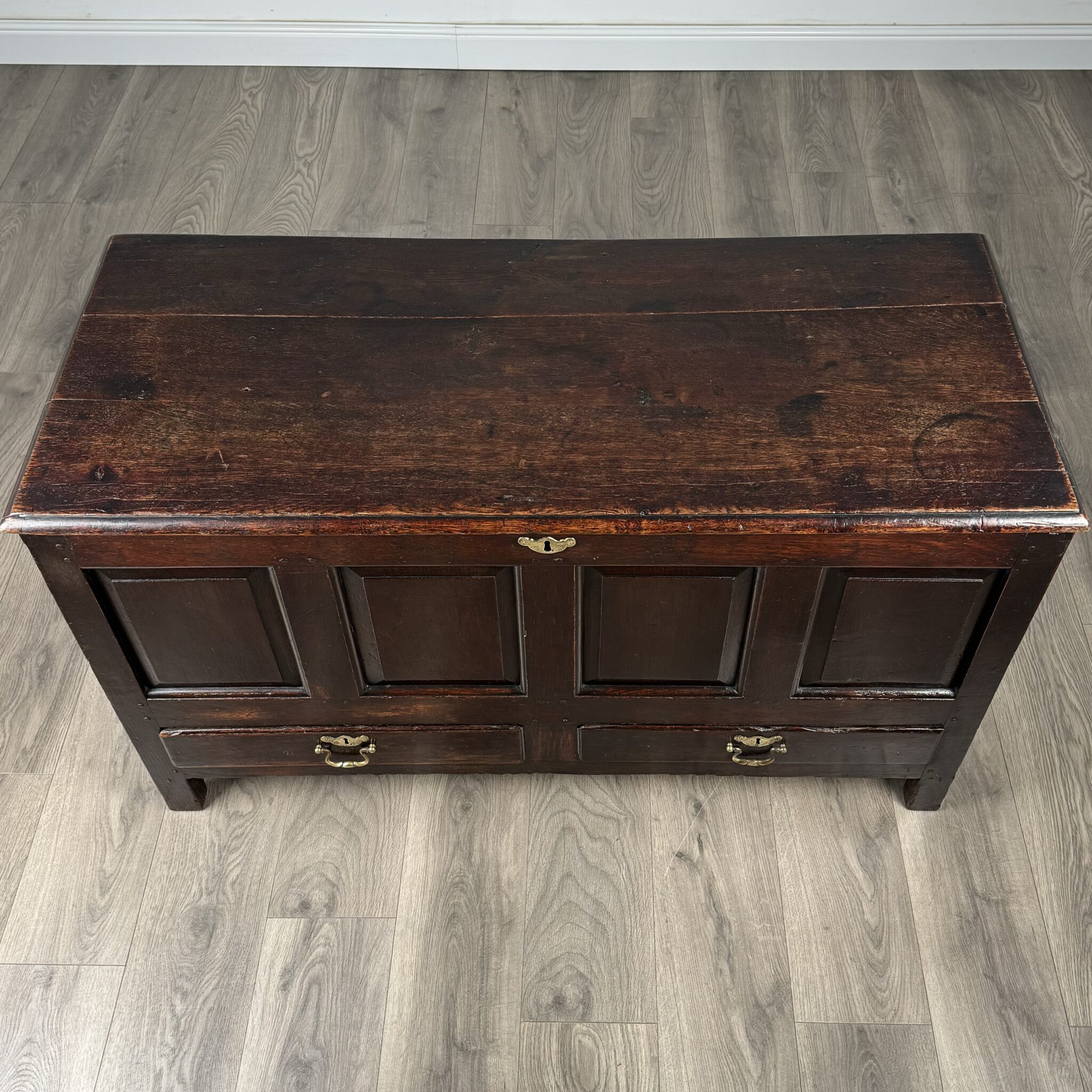 Antique 18th Century Coffer / Mule Chest In Oak