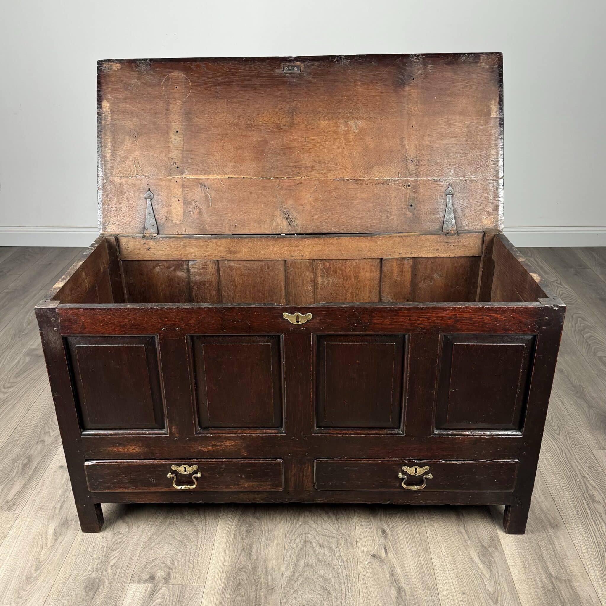 Antique 18th Century Coffer / Mule Chest In Oak