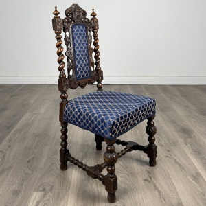 Antique 19th Century Pair Of Carved Hall Chair’s In Oak