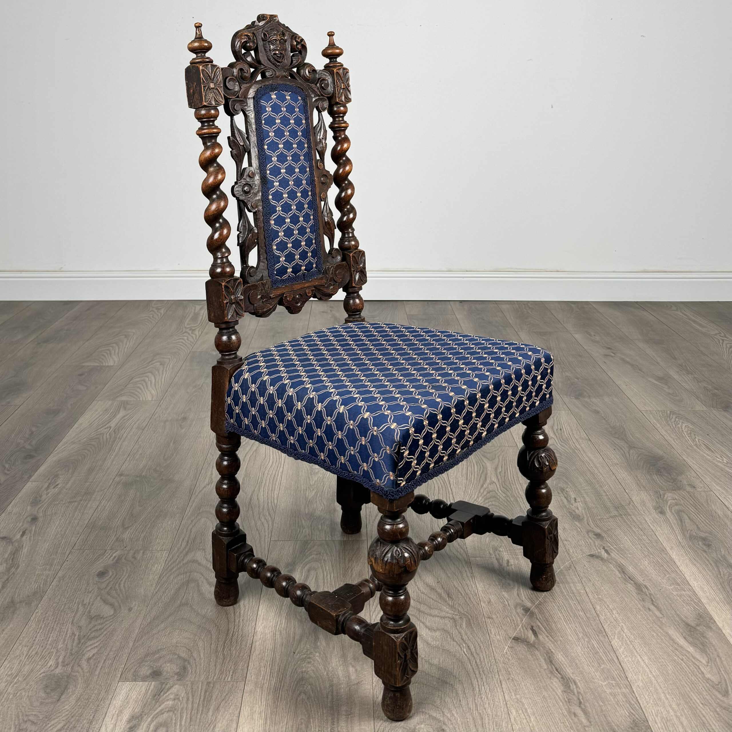 Antique 19th Century Pair Of Carved Hall Chair’s In Oak