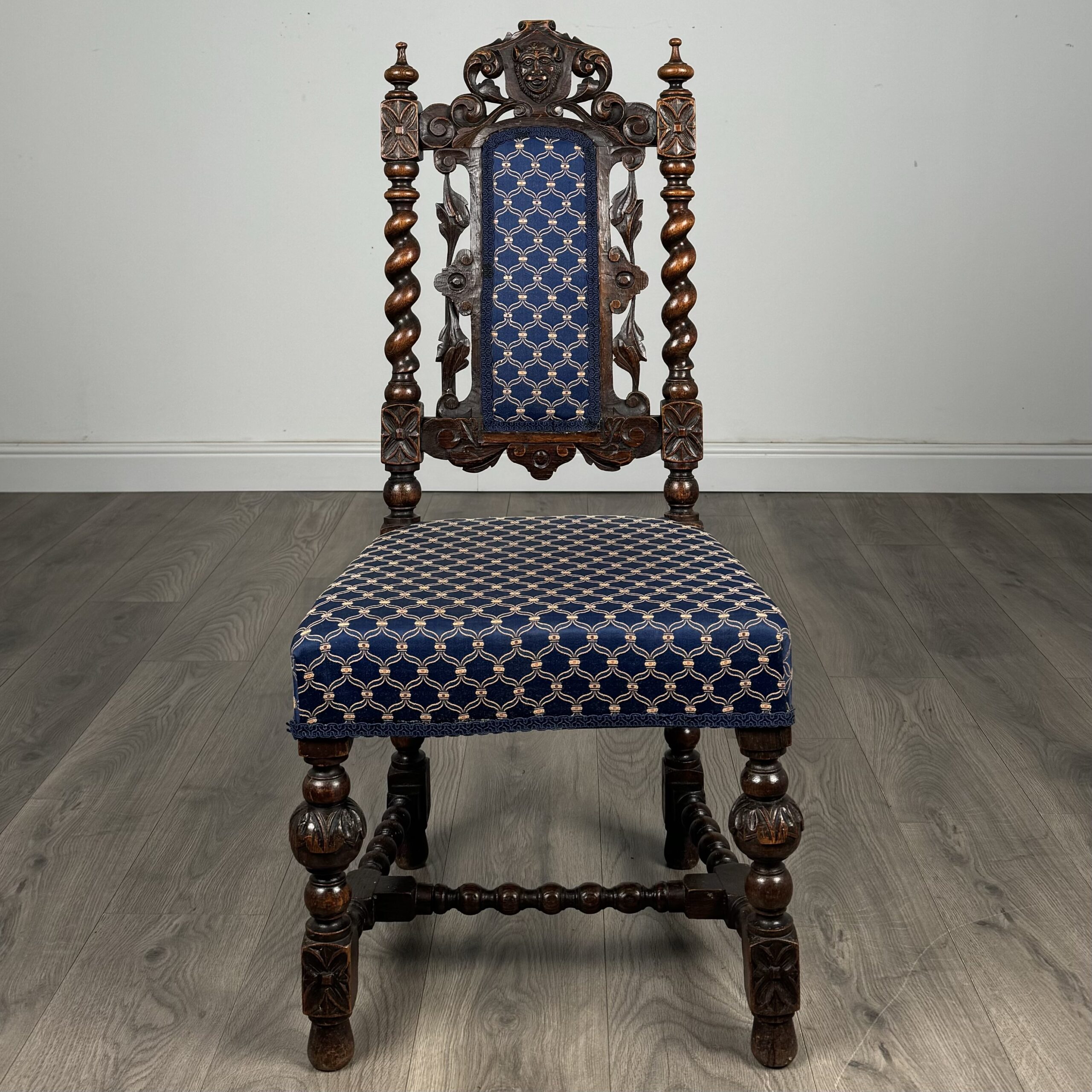 Antique 19th Century Pair Of Carved Hall Chair’s In Oak