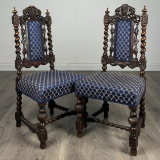 Antique 19th Century Pair Of Carved Hall Chair’s In Oak