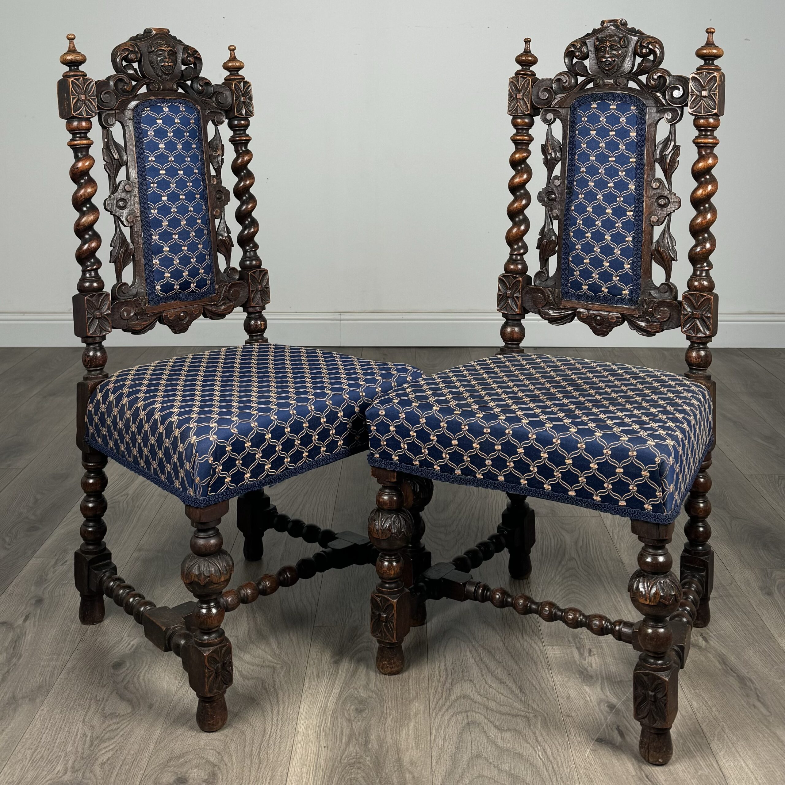 Antique 19th Century Pair Of Carved Hall Chair’s In Oak