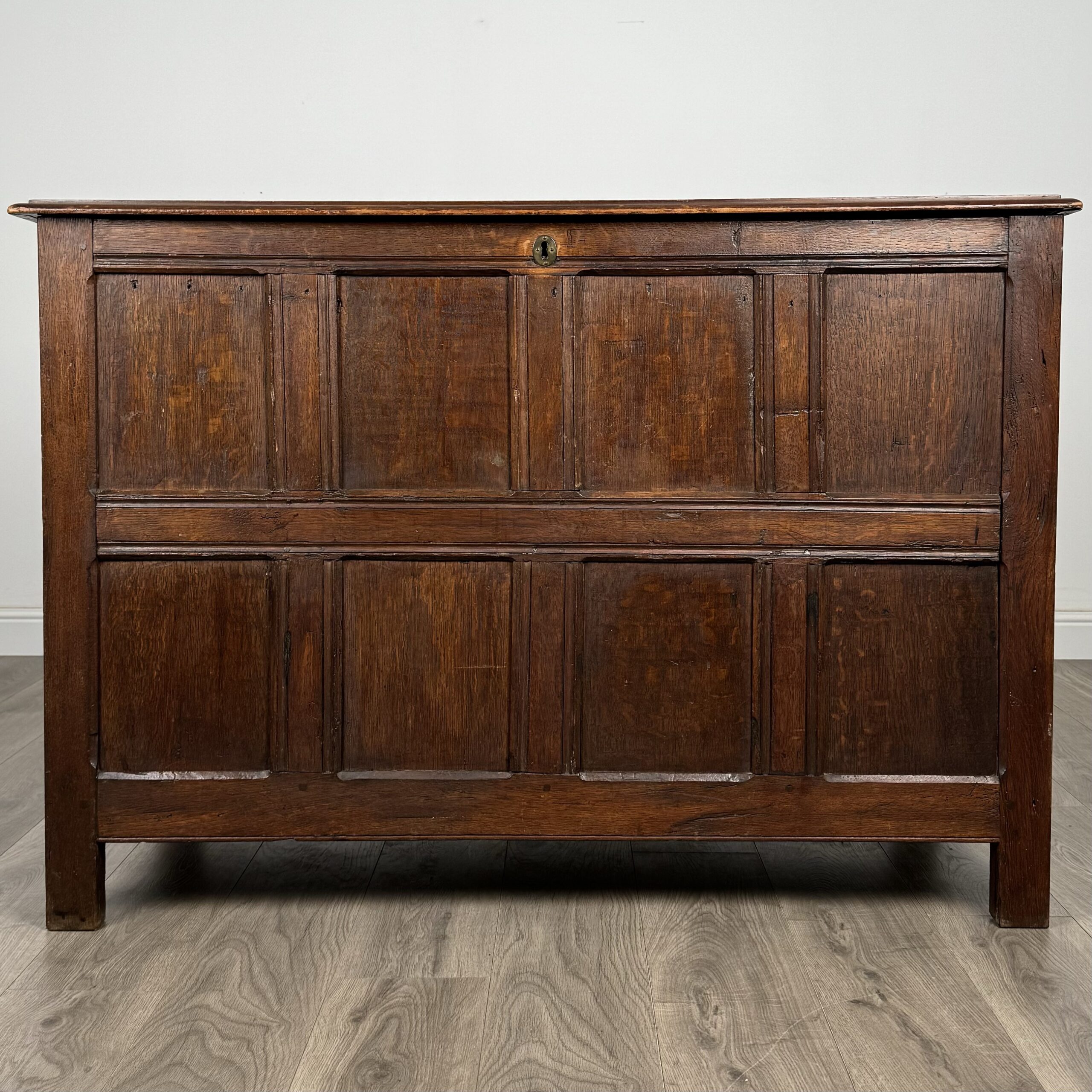 Antique 18th Century Coffer Of Unusual Size In Oak