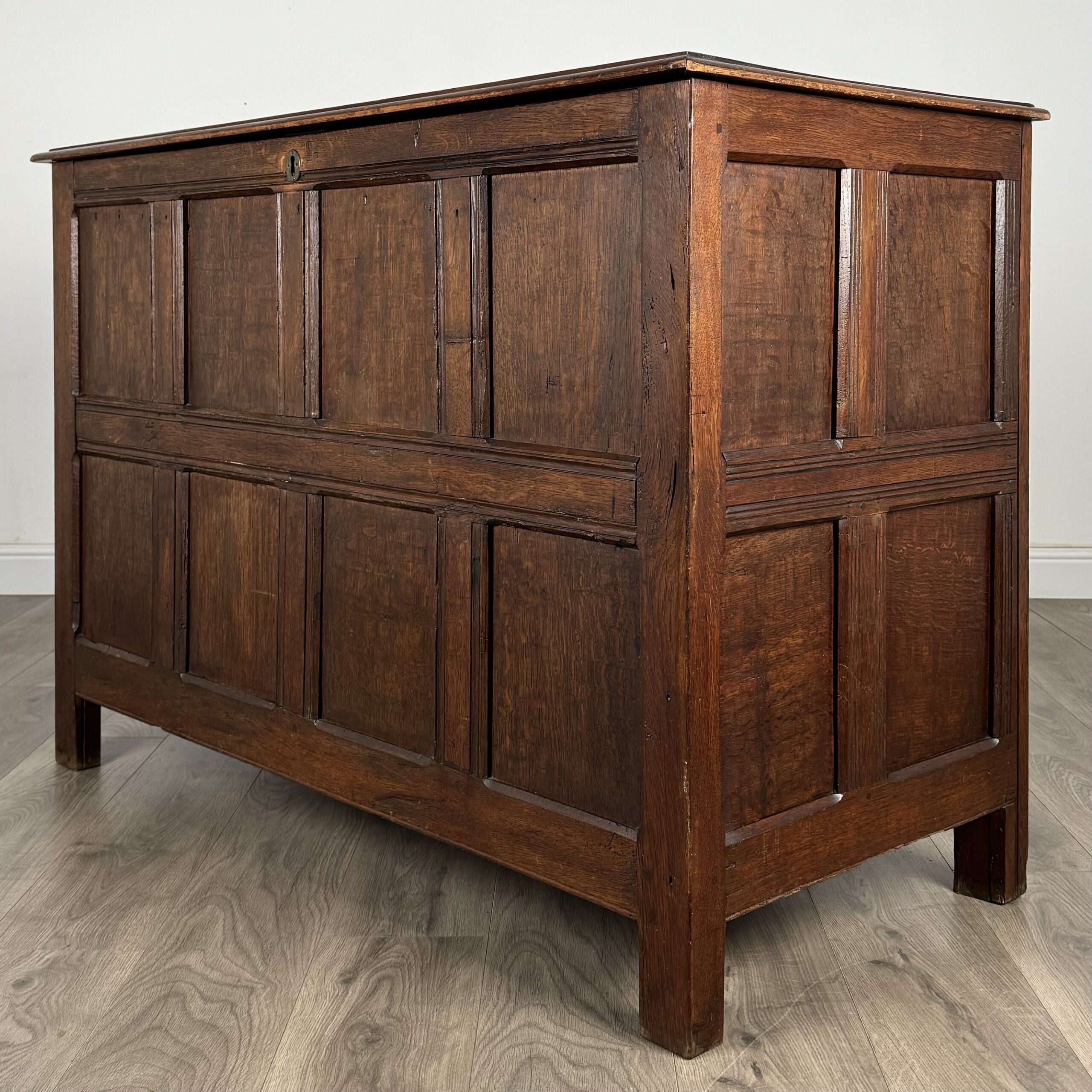 Antique 18th Century Coffer Of Unusual Size In Oak