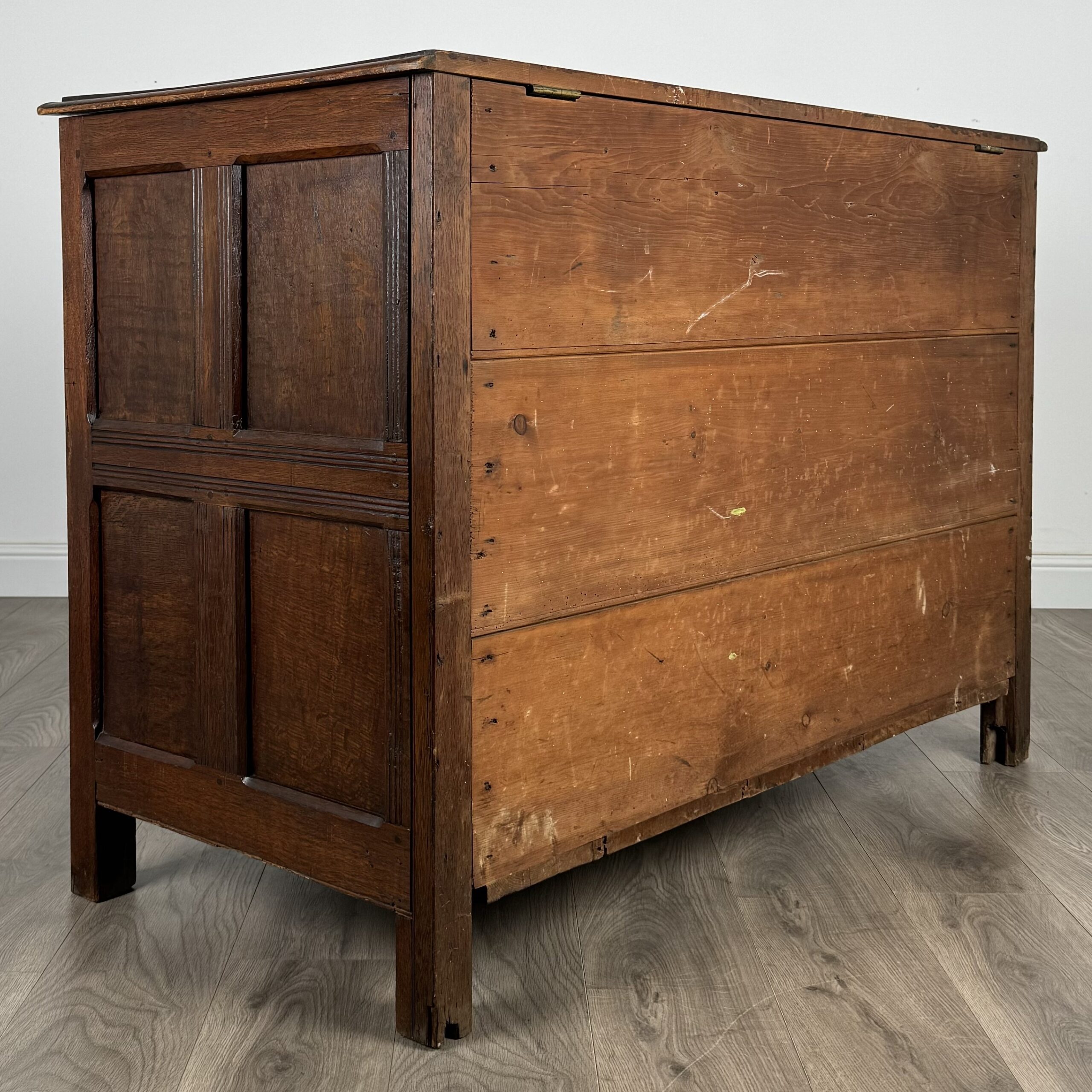 Antique 18th Century Coffer Of Unusual Size In Oak