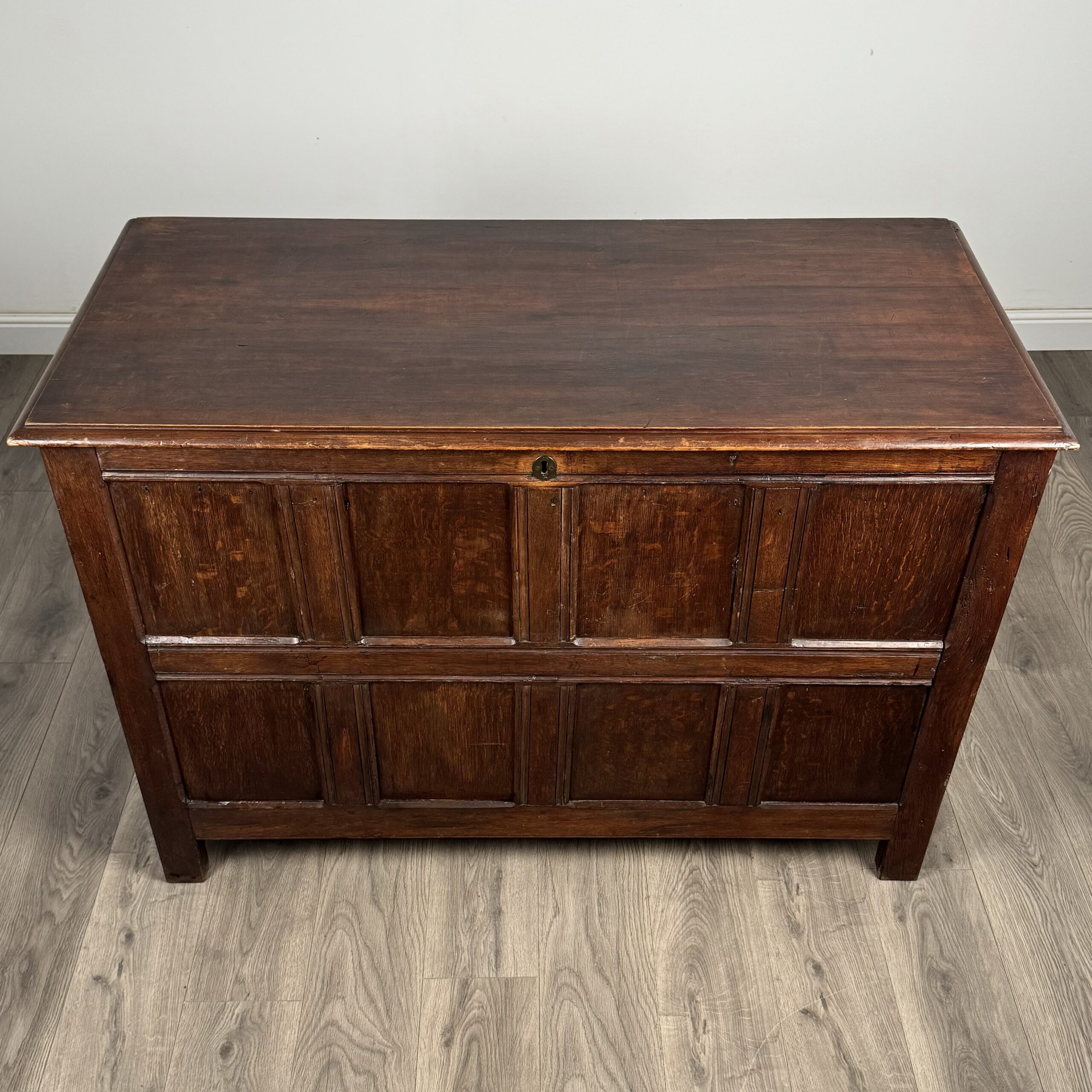 Antique 18th Century Coffer Of Unusual Size In Oak