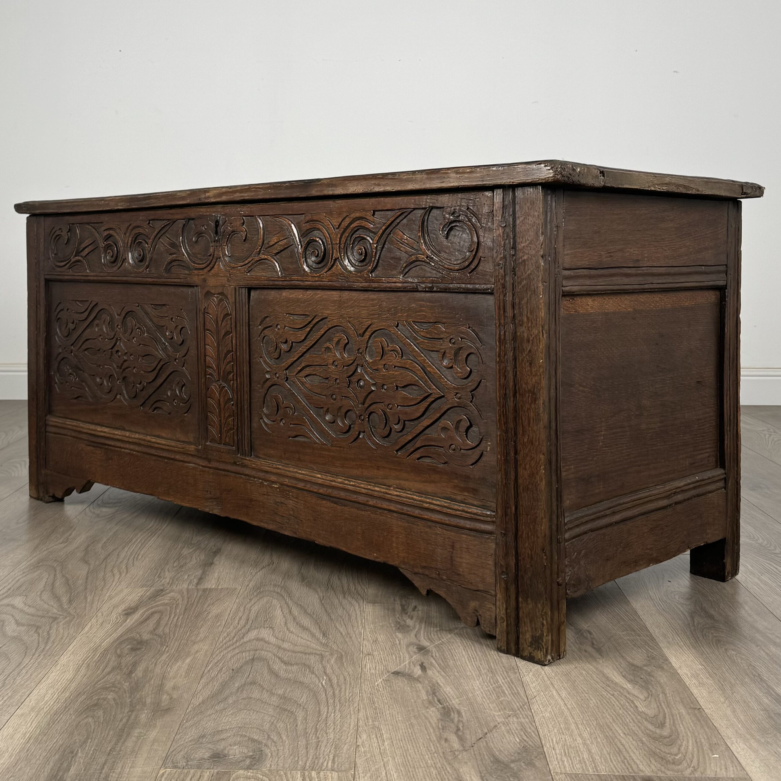 Antique 18th Century Carved Oak Coffer