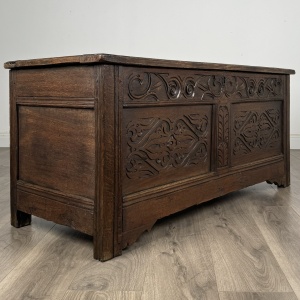 Antique 18th Century Carved Oak Coffer