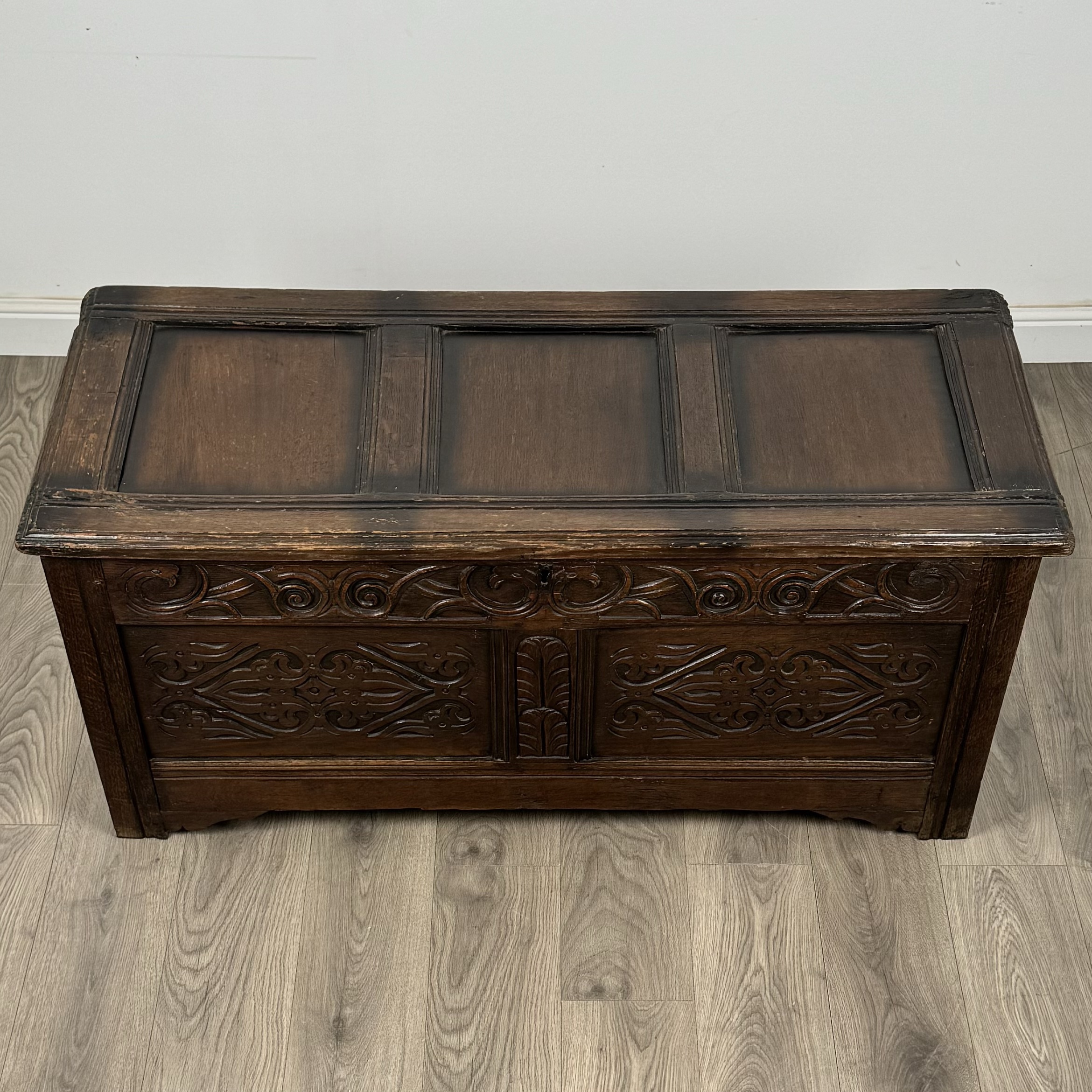 Antique 18th Century Carved Oak Coffer