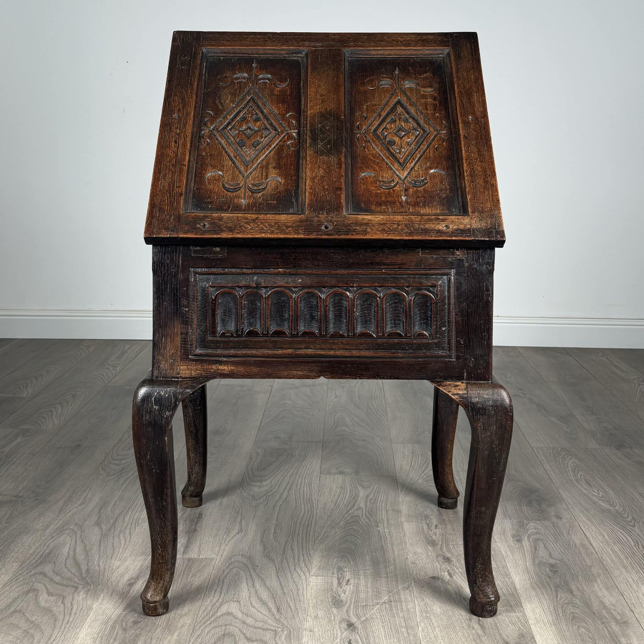 Antique 18th Century Unusual Box On Stand In Oak