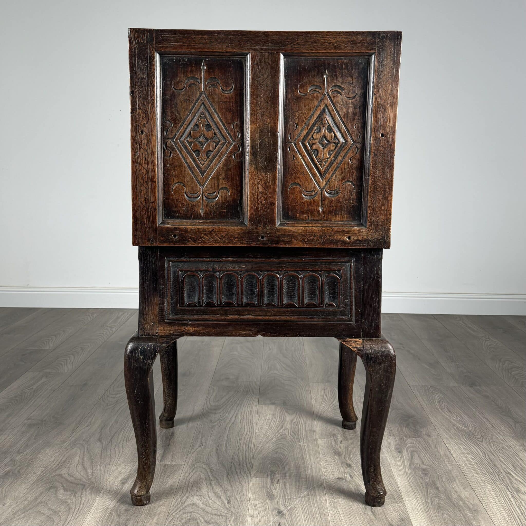 Antique 18th Century Unusual Box On Stand In Oak