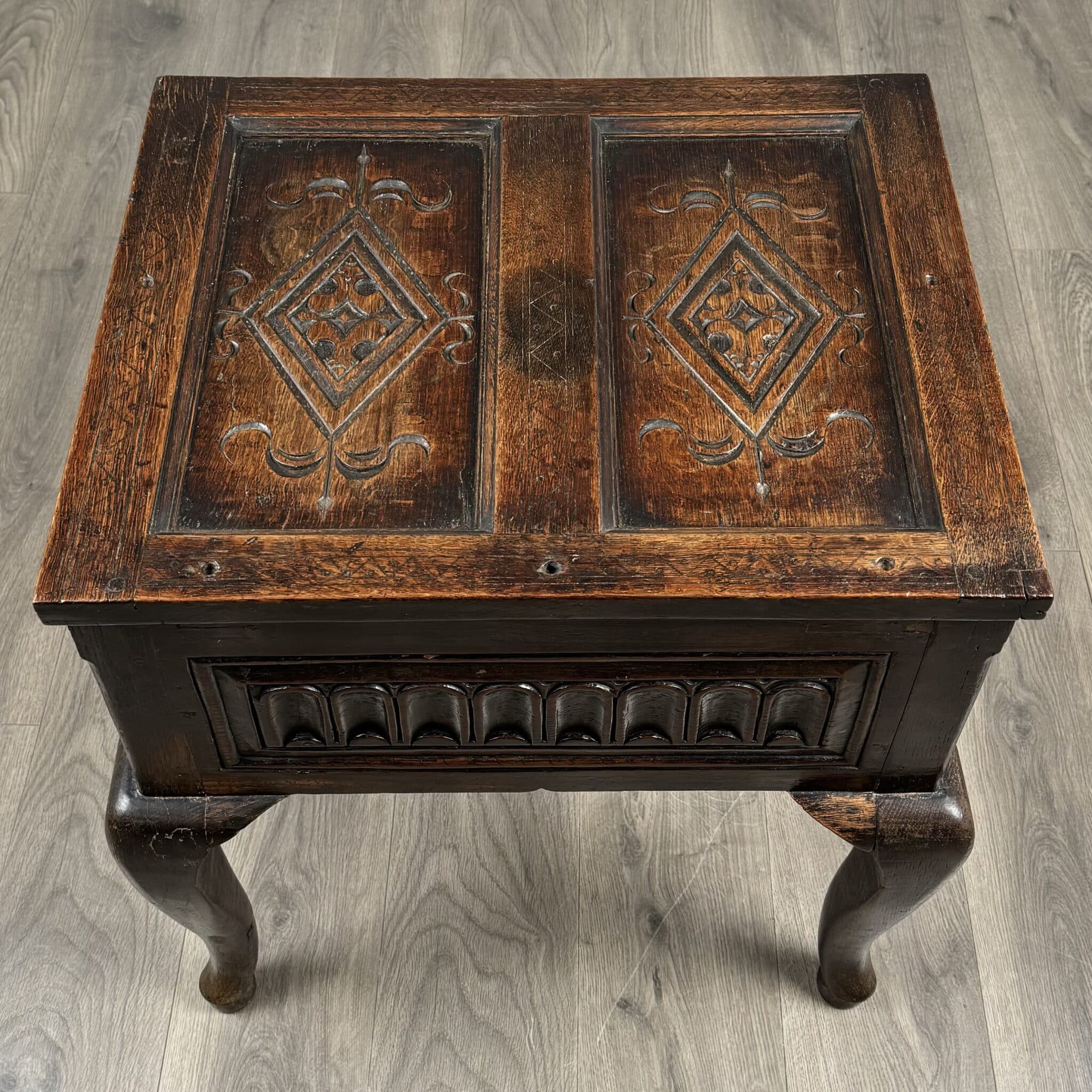 Antique 18th Century Unusual Box On Stand In Oak