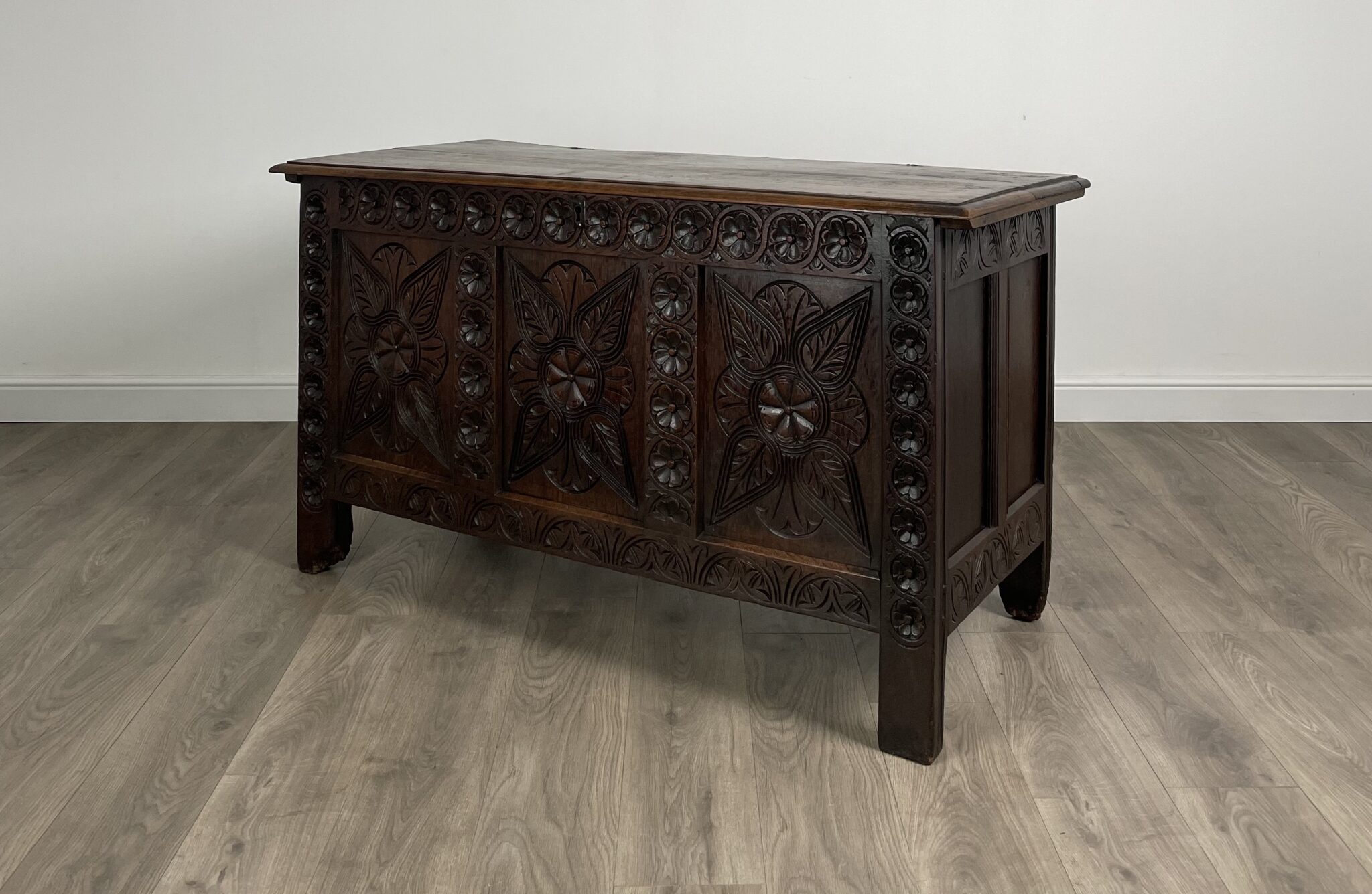 Antique 18th Century Carved Oak Coffer / Blanket Box