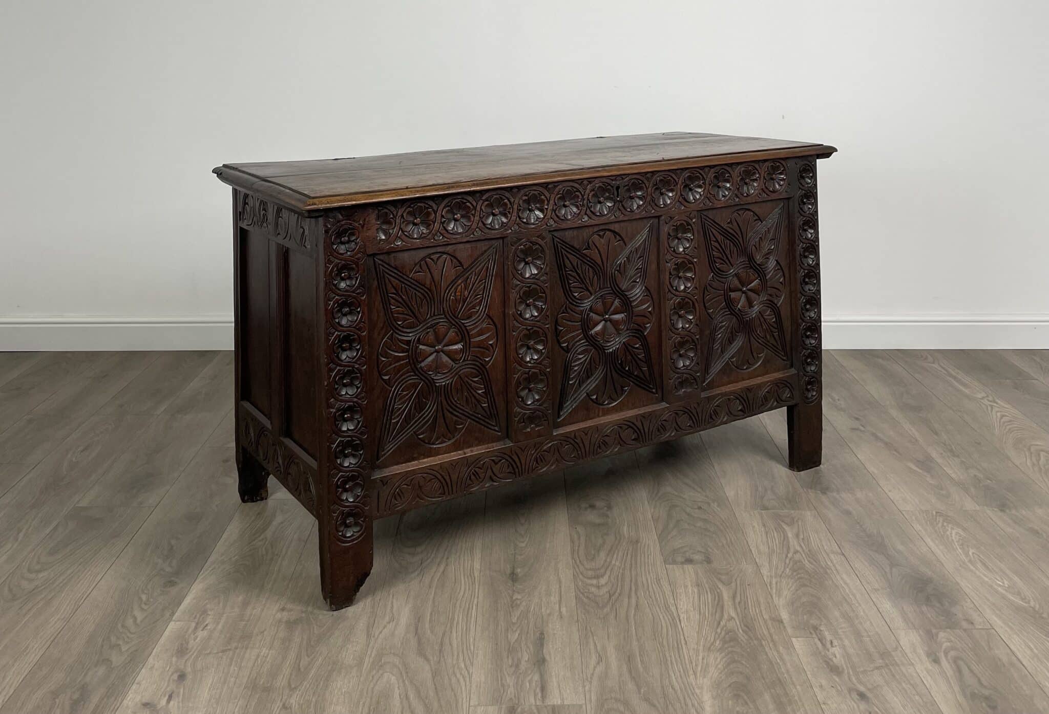 Antique 18th Century Carved Oak Coffer / Blanket Box