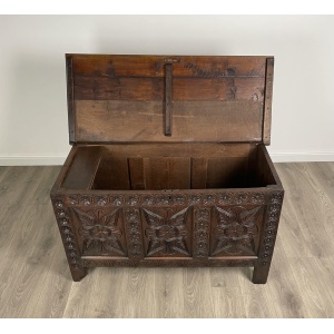 Antique 18th Century Carved Oak Coffer / Blanket Box