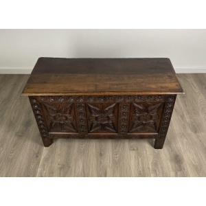 Antique 18th Century Carved Oak Coffer / Blanket Box