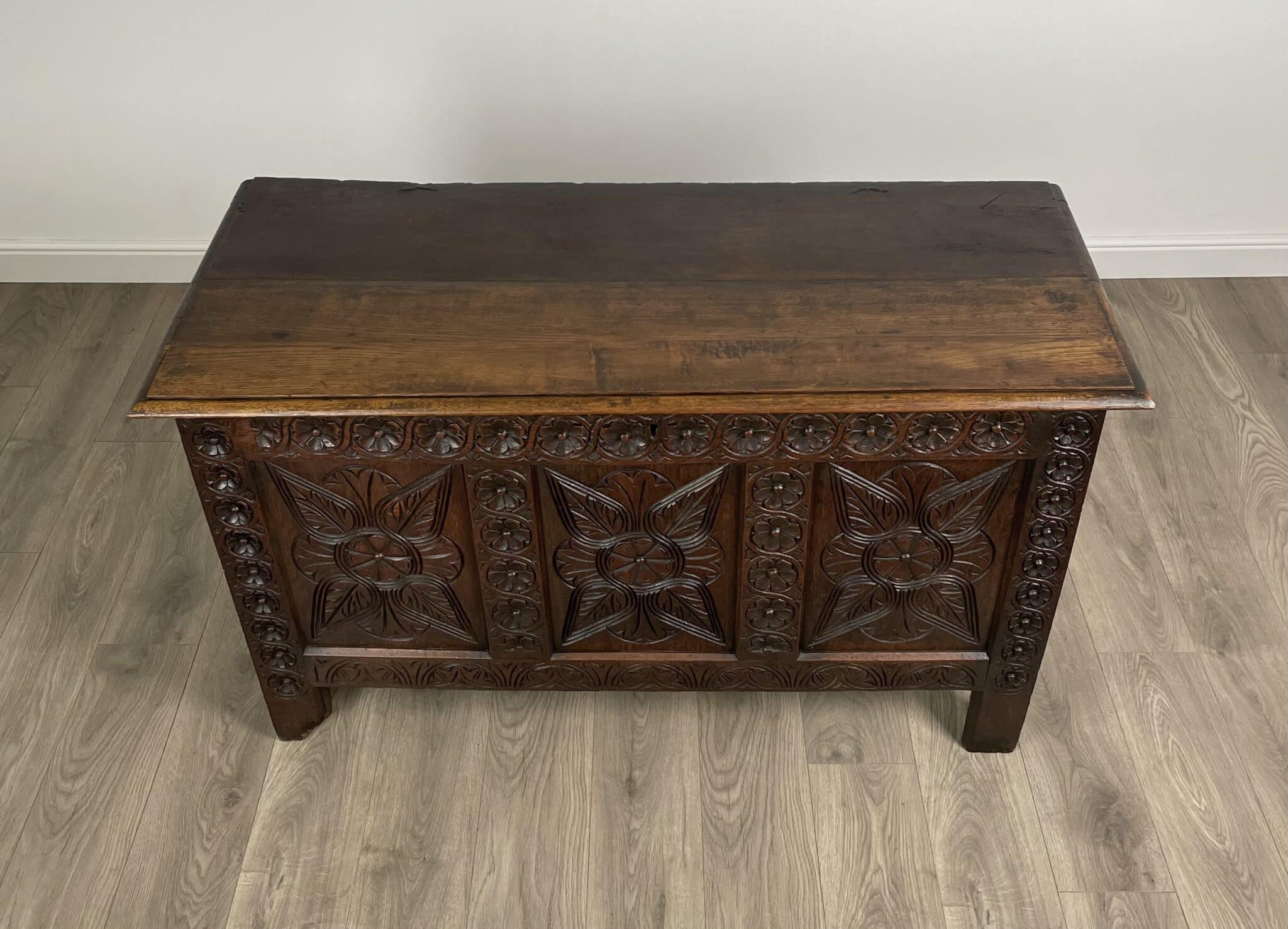 Antique 18th Century Carved Oak Coffer / Blanket Box