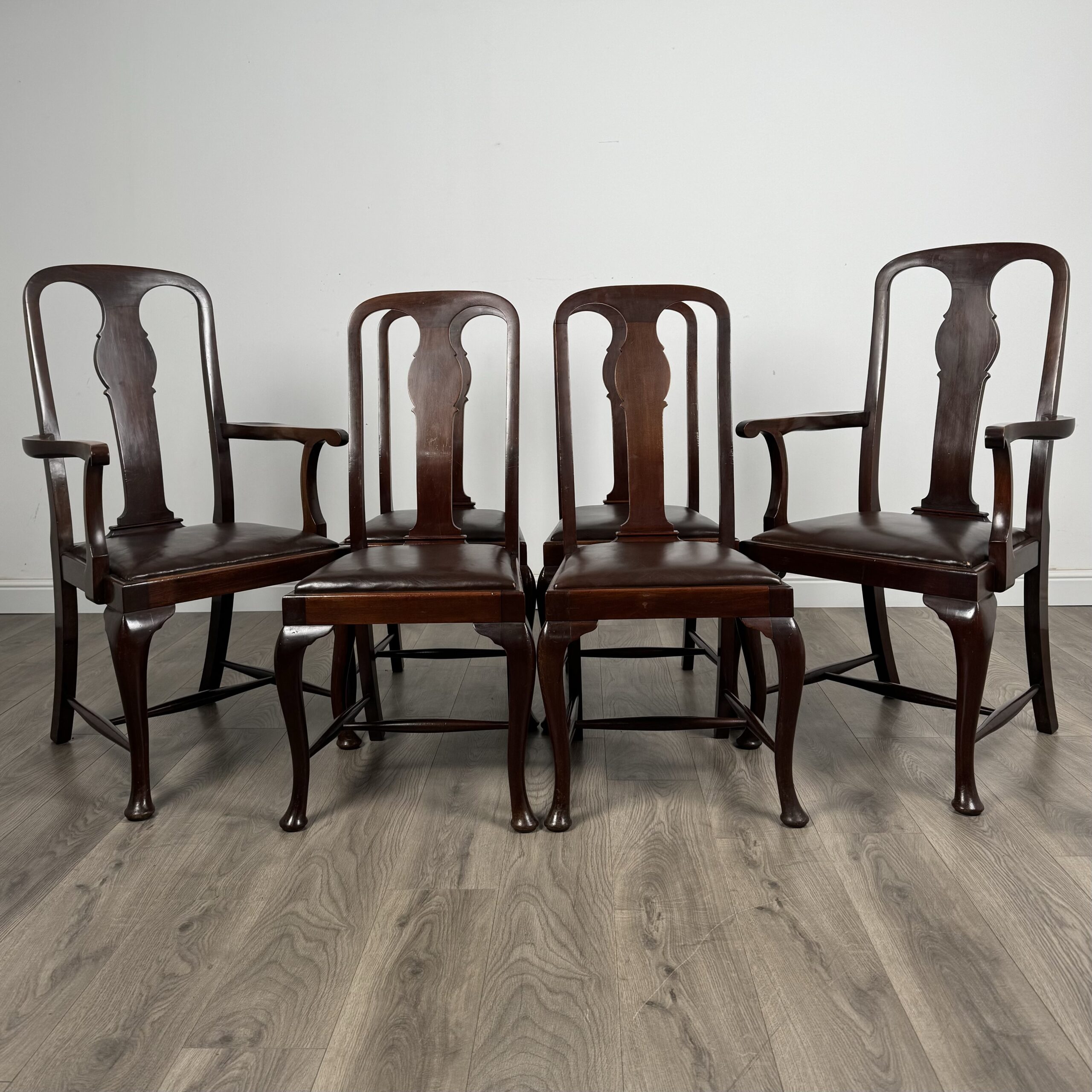 Antique 20th Century Set Of 6 Queen Anne Style Dining Chairs
