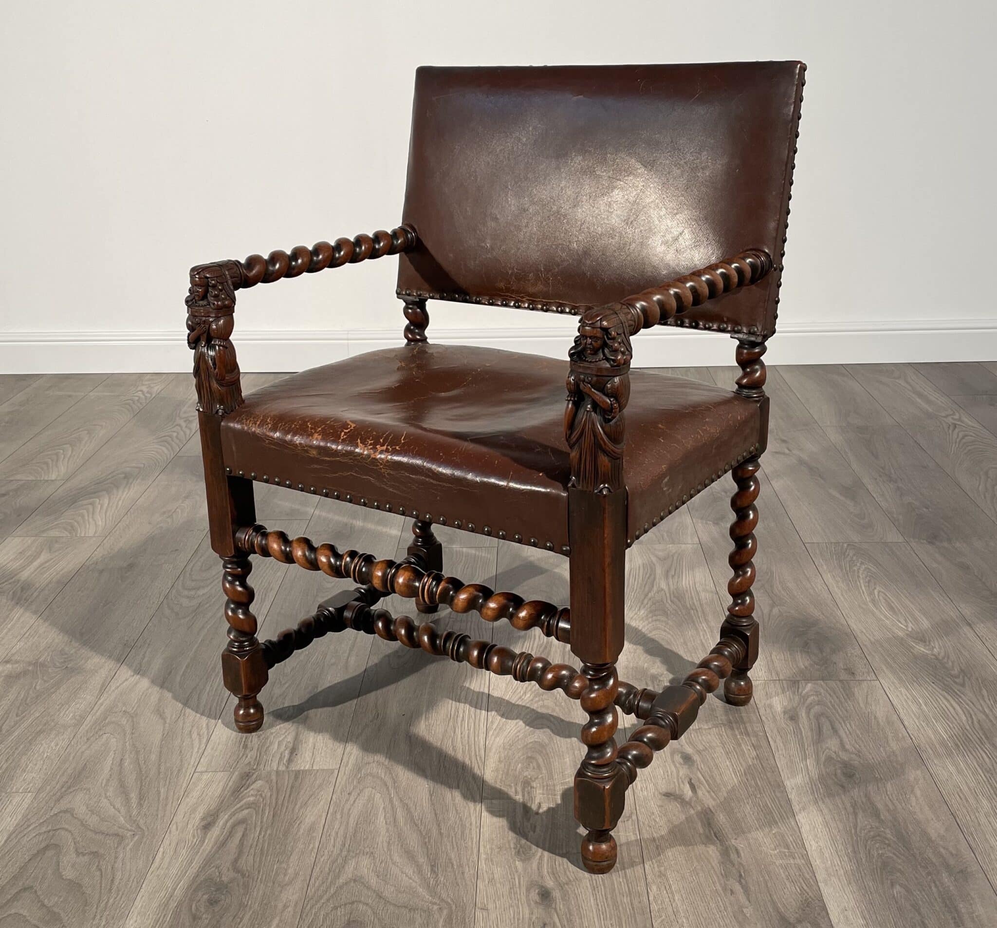 Antique 19th Century Decorative Armchair In Oak