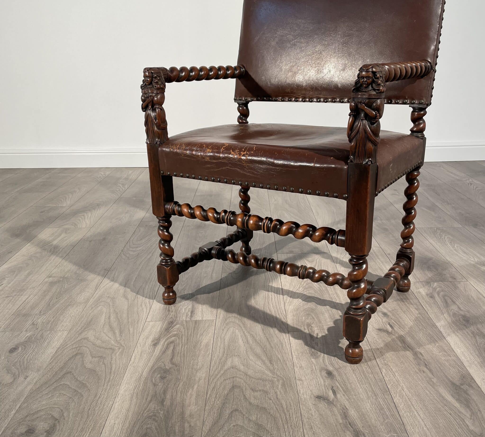 Antique 19th Century Decorative Armchair In Oak