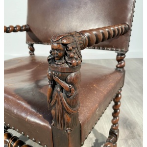 Antique 19th Century Decorative Armchair In Oak