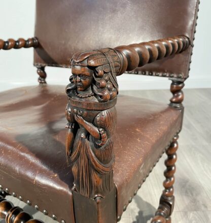 Antique 19th Century Decorative Armchair In Oak - Image 6