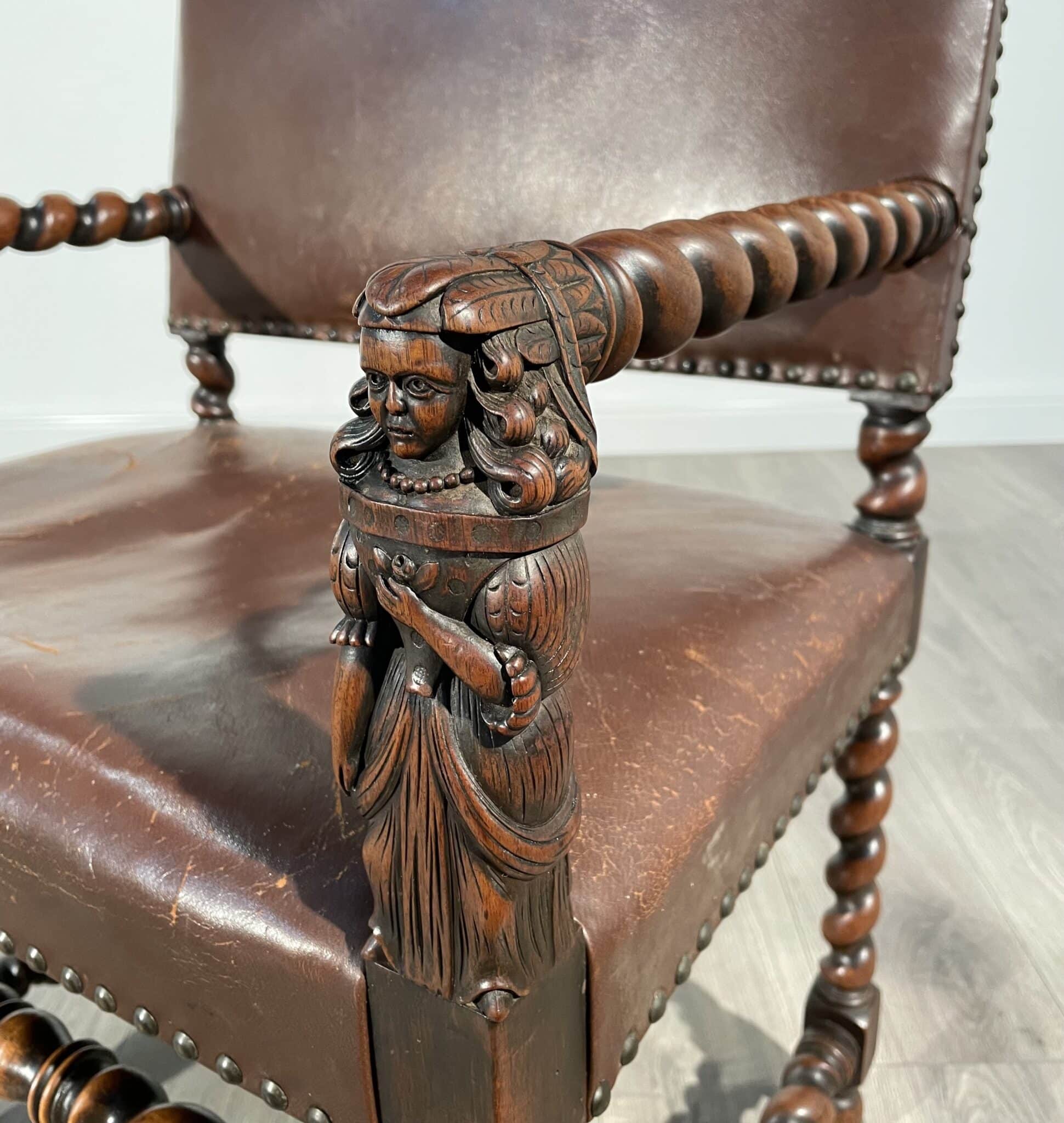 Antique 19th Century Decorative Armchair In Oak