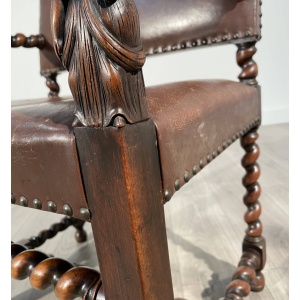Antique 19th Century Decorative Armchair In Oak