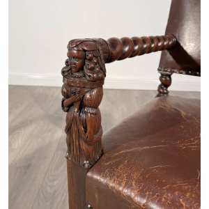 Antique 19th Century Decorative Armchair In Oak