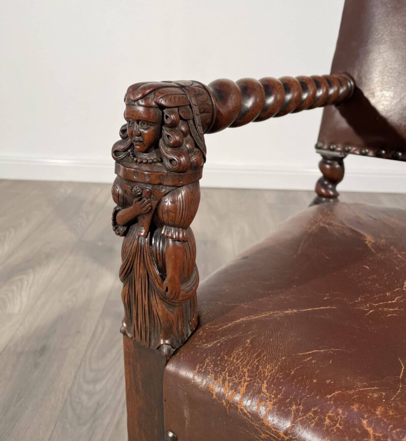Antique 19th Century Decorative Armchair In Oak
