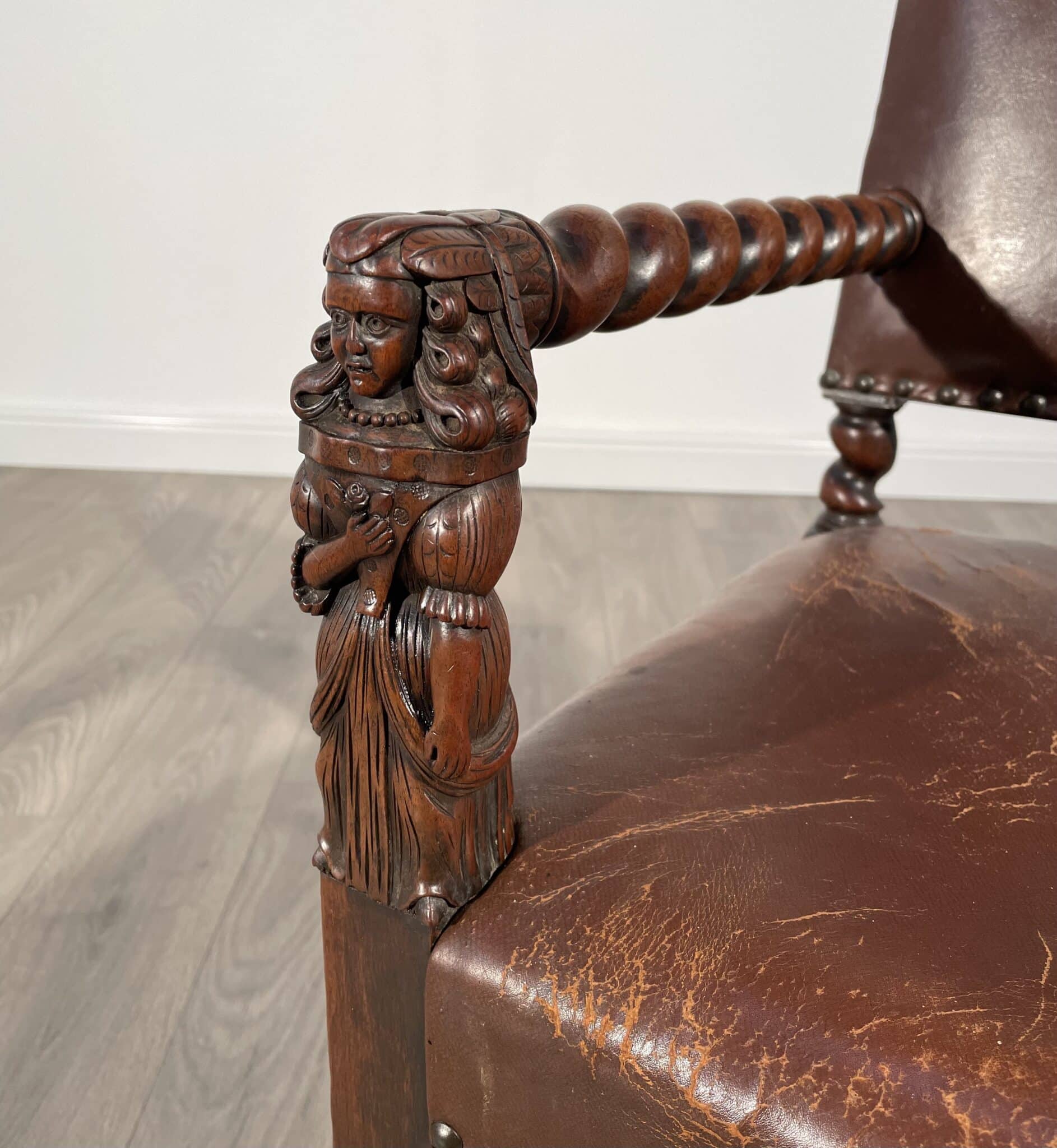 Antique 19th Century Decorative Armchair In Oak