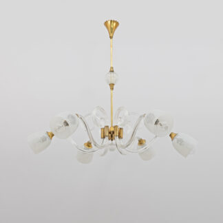 Ercole Barovier Art Dèco Italian Murano Glass and Brass Chandelier, 1935s