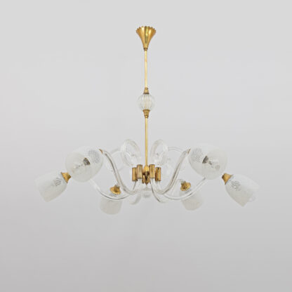 Ercole Barovier Art Dèco Italian Murano Glass and Brass Chandelier, 1935s