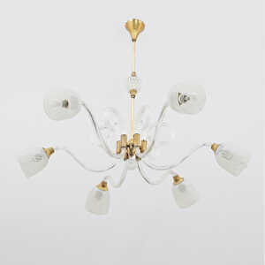 Ercole Barovier Art Dèco Italian Murano Glass and Brass Chandelier, 1935s