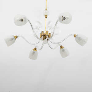 Ercole Barovier Art Dèco Italian Murano Glass and Brass Chandelier, 1935s
