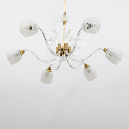 Ercole Barovier Art Dèco Italian Murano Glass and Brass Chandelier, 1935s - Image 5
