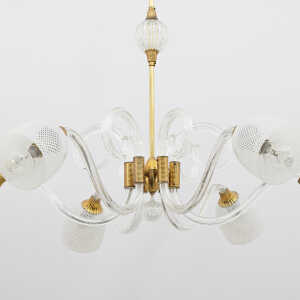 Ercole Barovier Art Dèco Italian Murano Glass and Brass Chandelier, 1935s