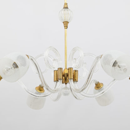 Ercole Barovier Art Dèco Italian Murano Glass and Brass Chandelier, 1935s - Image 6