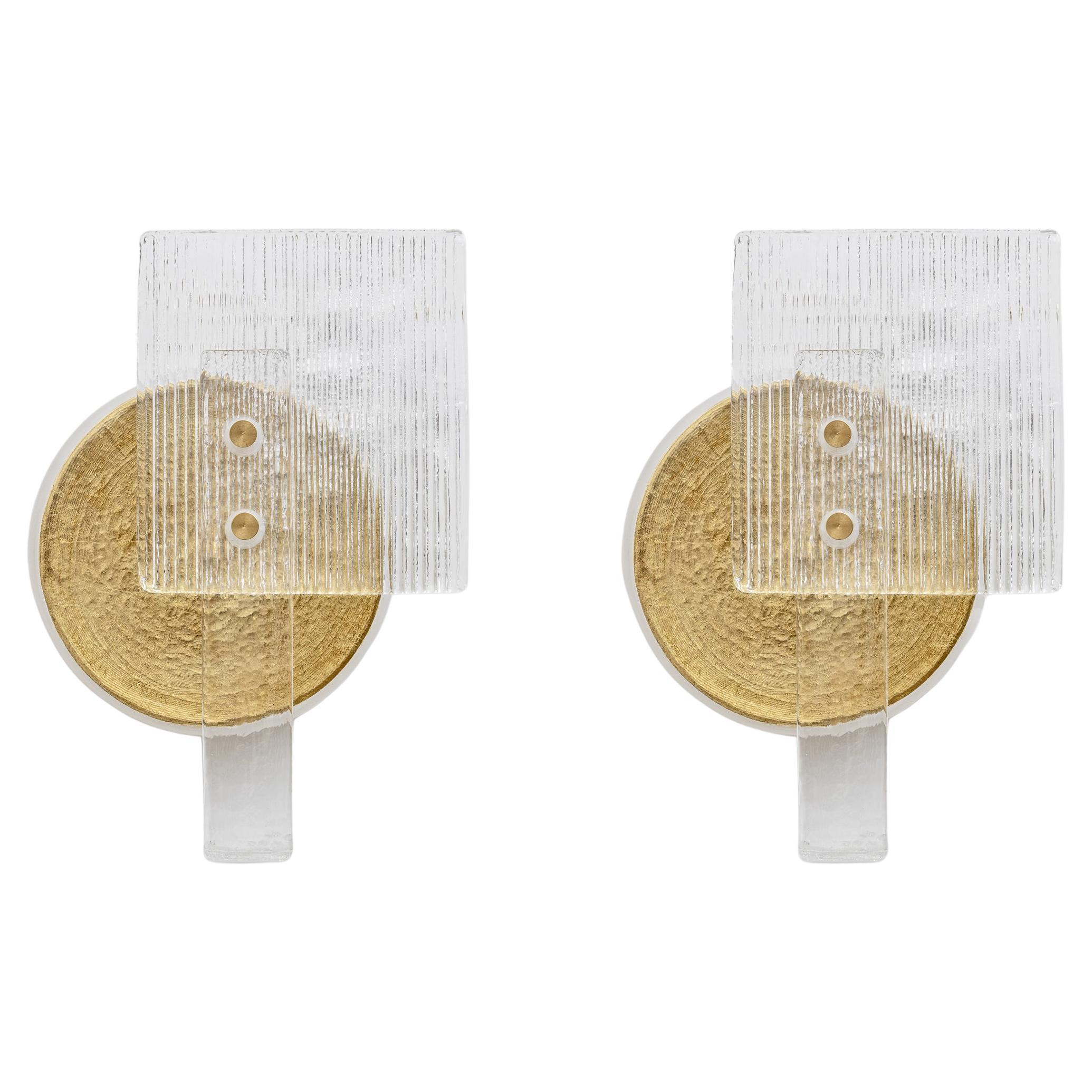 Pair of Art Deco Murano Glass Sconces with Gold Texture, Italy, 21st Century