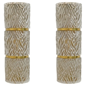Pair of Modern Italian Brass and Murano Glass Textured Wall Sconces