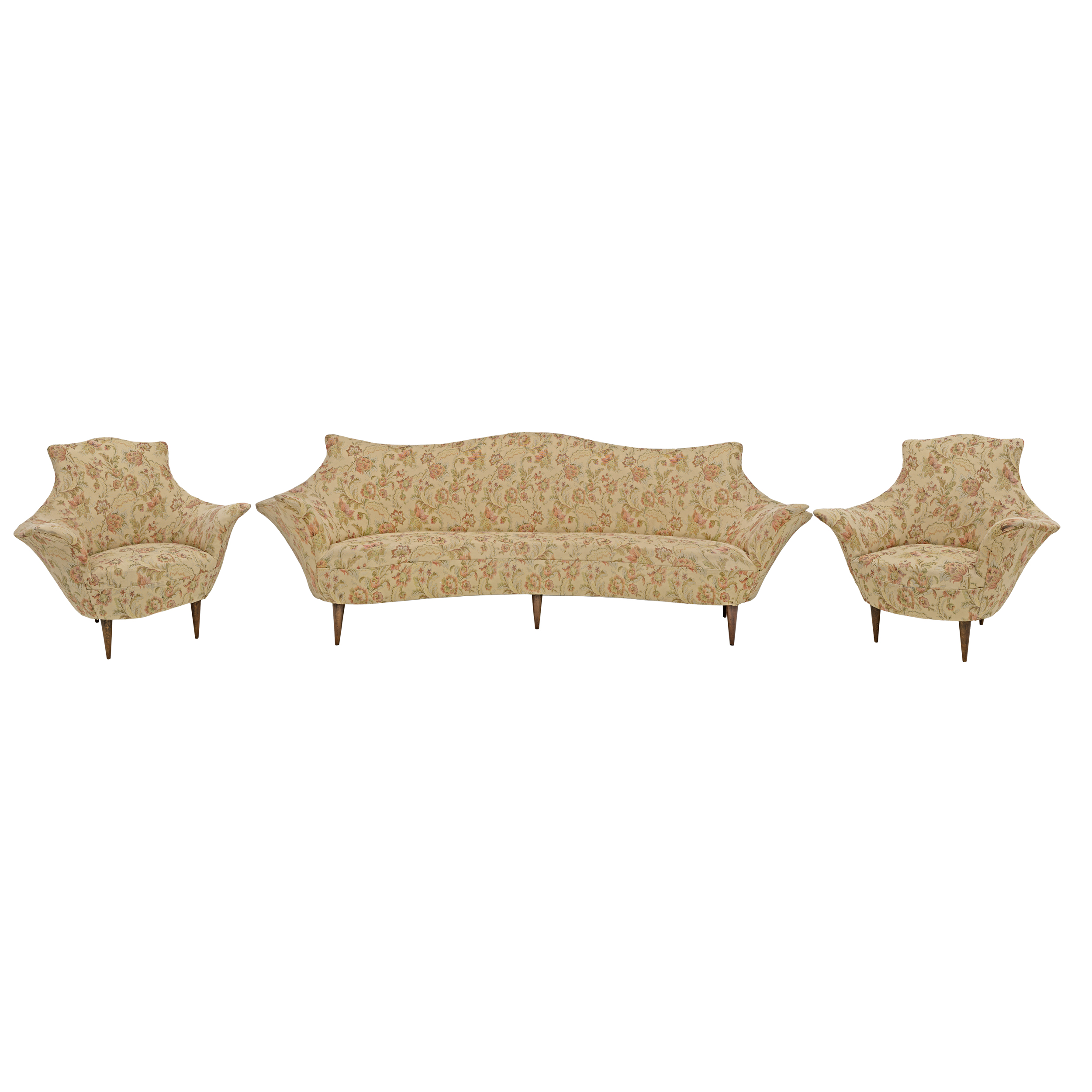 Mid-Century Modern Italian Sofa and Two Armchairs, Manta model, 1950s