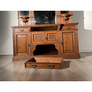 Antique 19th Century Mirror Back Sideboard In Oak