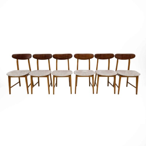 Set of Six Teak Wood and Bouclè Fabric Dining Chairs, Denmark, 1960s