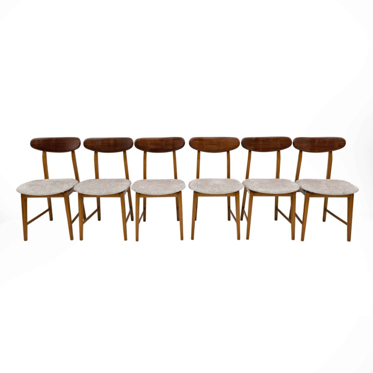 Set of Six Teak Wood and Bouclè Fabric Dining Chairs, Denmark, 1960s
